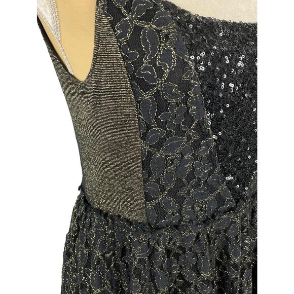 Miss Me Sequin & Lace Party Dress Black & Gold Medium Cowgirl Rodeo Night Out - Picture 4 of 9
